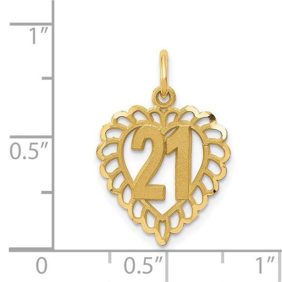 14k Yellow Gold Number 21 Heart Charm or Pendant, 15mm - Picture 4 of 5